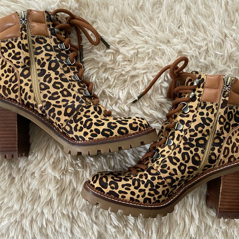 Sam Edelman Sade Leopard Print Heeled Boots women's 7.5